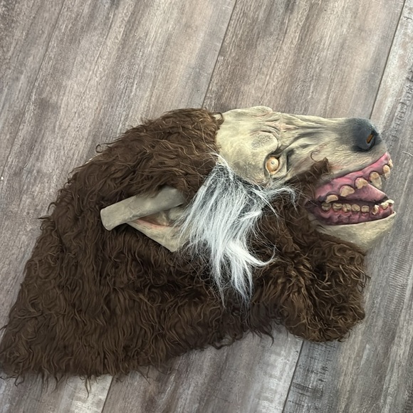 Scary Werewolf Mask Full Head Mask Adult Size Latex Face With Brown Fur Fangs - Picture 5 of 7